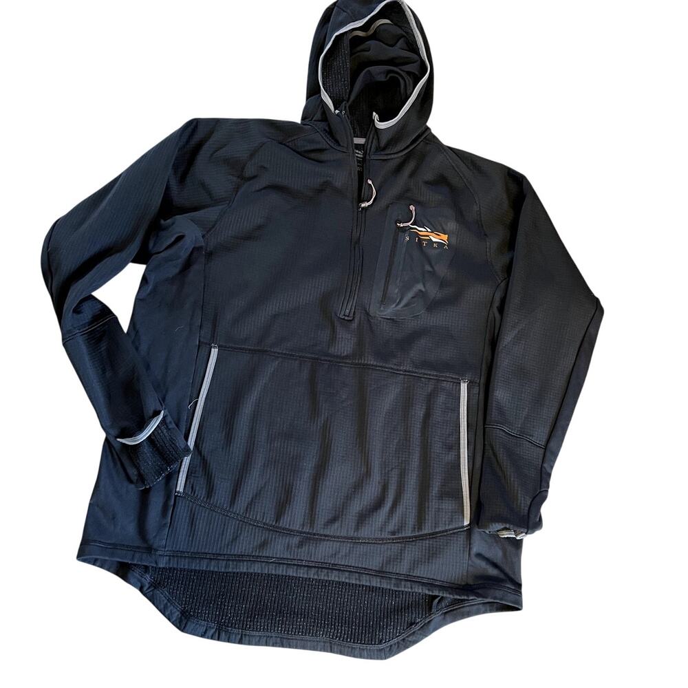 Sitka Gear Fanatic 1/4 Zip Pull Over Activewear Hoodie Black, Men's size 2XL